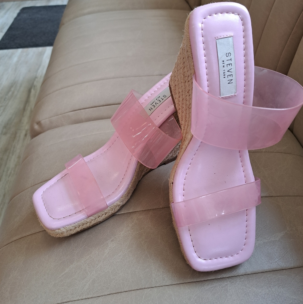 Seven7 Pink Wedge Sandals with Square-Toe Design
